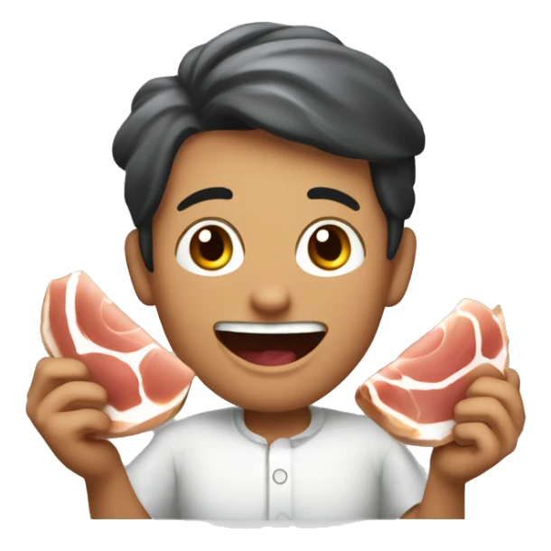 una cara de felicidad con manos y piernas comiendo jamon sticker