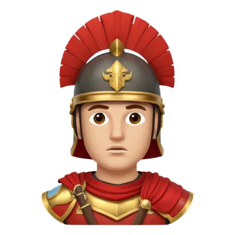 roman soldier head, roman helmet with gold accents and red crest sticker