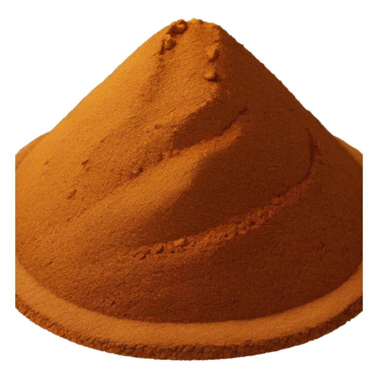 garam masala powder, small mound or scatter, rich brown, fine to grainy texture, warm brown to deep cinnamon, subtle specks, natural irregular shape, clean 3D, soft shadows, transparent background, emoji scale sticker