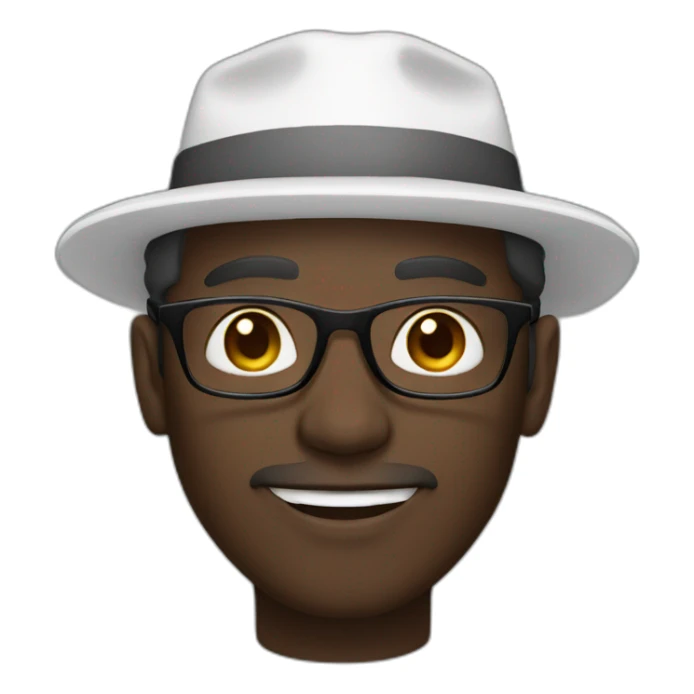 Dark skinned man with a white hat and glasses and stubble sticker