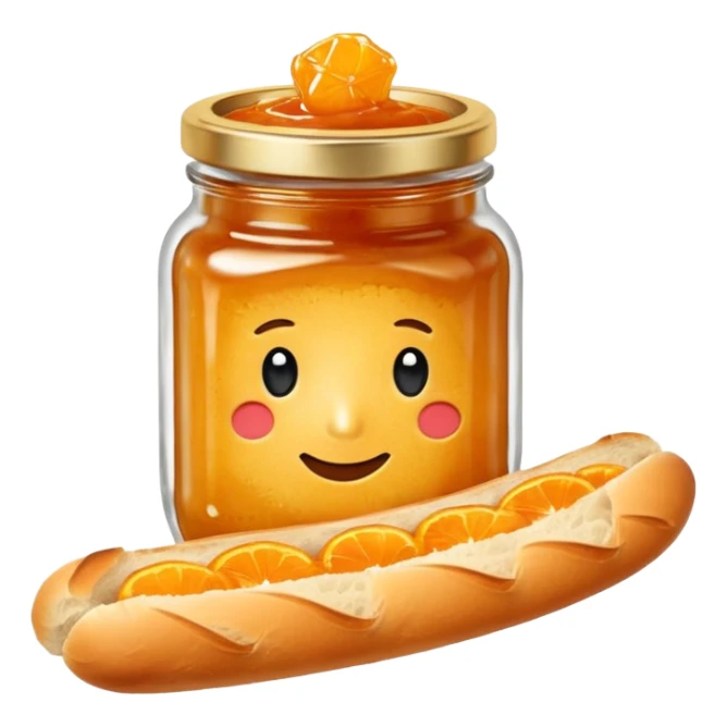Hermès-style baguette with orange jam jar, luxury, cute emoji style sticker