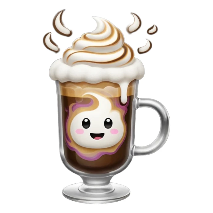 hot coffee in the glass with marshmello sticker