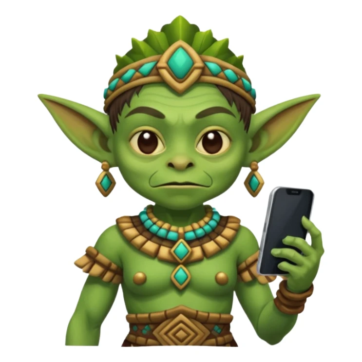 goblin with mayan custome dress and smartphone sticker