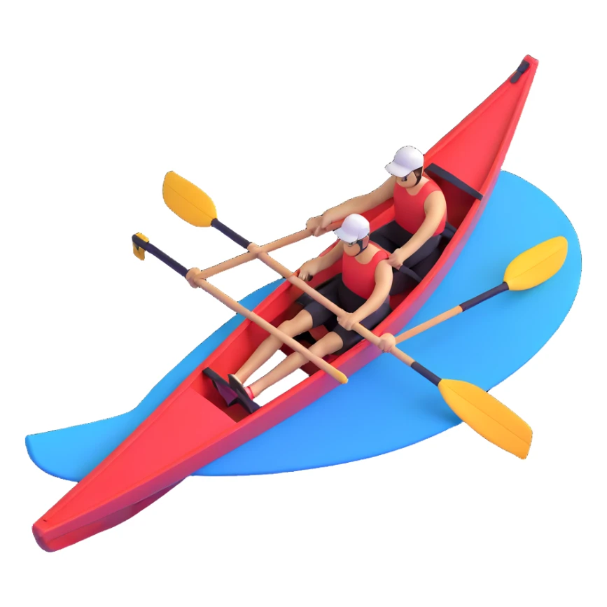 single-person Olympic rowing boat with professional racing style, with rower, maximum 2 oars, bird's-eye view, minimal sea effect with rounded corners sticker