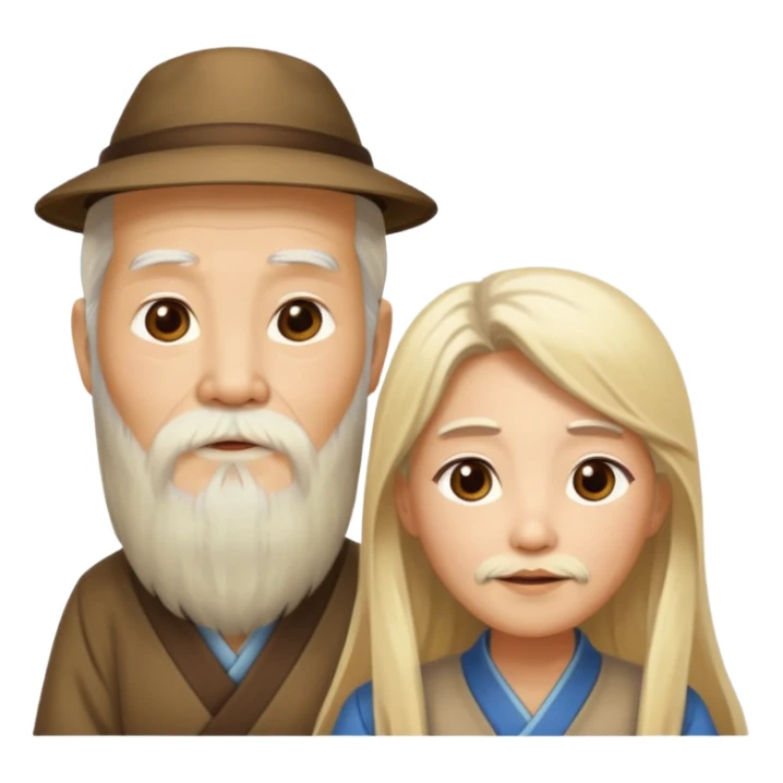 wise chinese old man with long beard and blond woman sticker