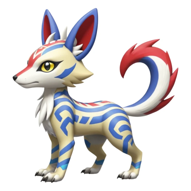Tropical Tiny Marked Patterned Tribal WereGarurumon-Linoone-Meloetta-Renamon-Zangoose-fusion-hybrid-creature (full body) sticker