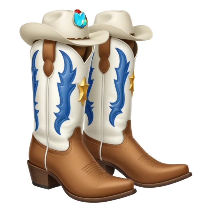 All white classic cowboy boots with hat on top of them sticker