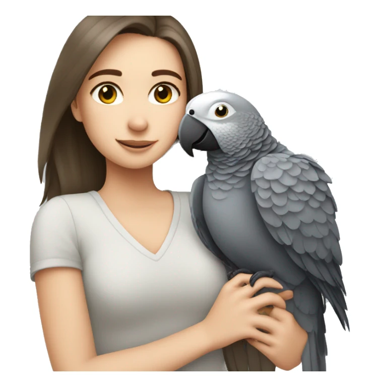 white brunette girl hugging an African grey parrot sticker