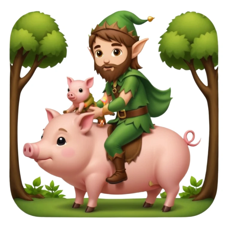tiny forest elf man long brown hair beard riding baby pig sticker