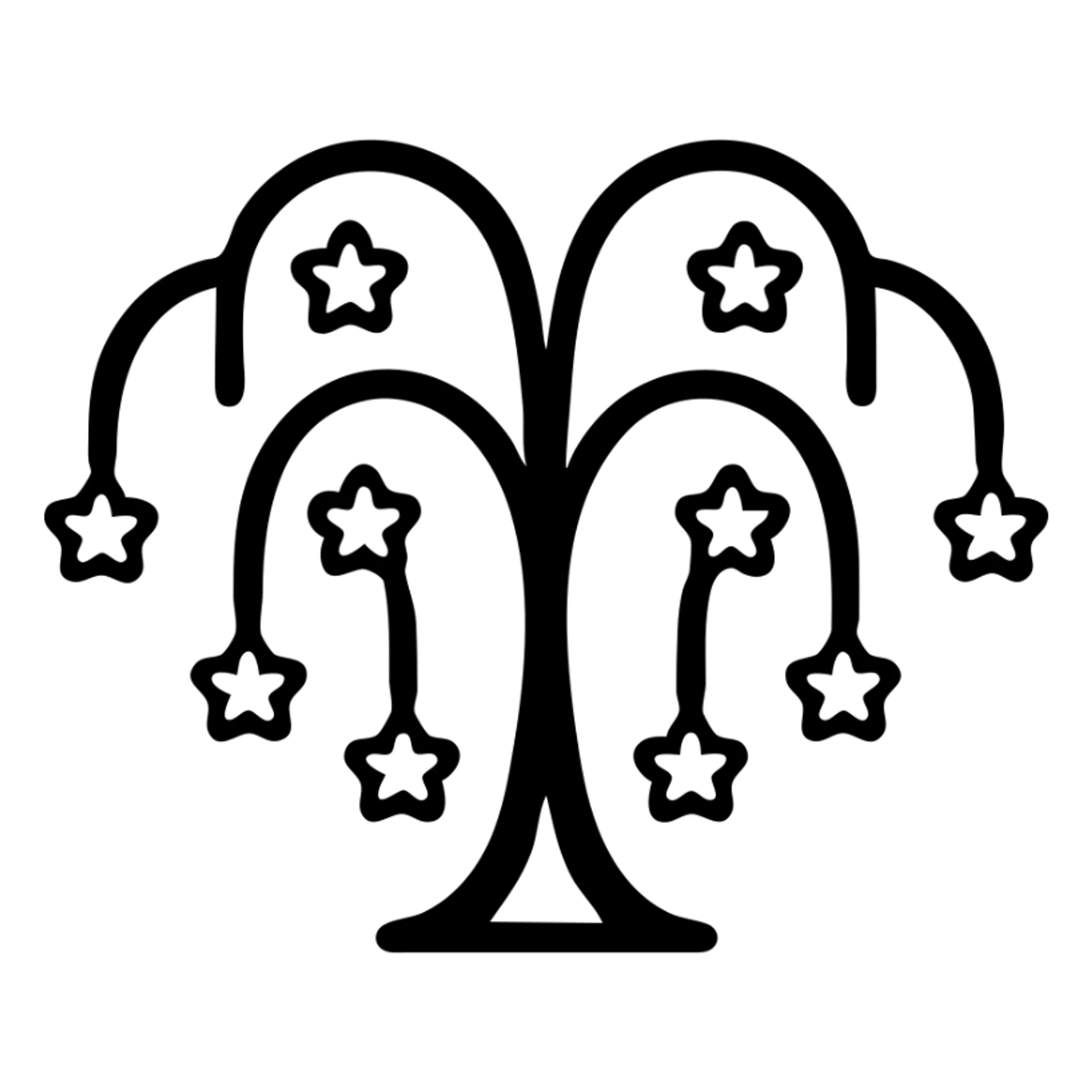 icon of a willow tree with white blossoms, outlined, modern, no background sticker