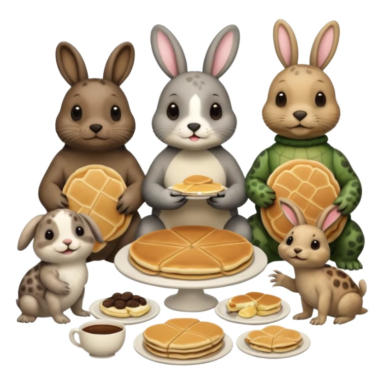 Seal, dog, bunny, turtle eating pancakes in 1 image sticker