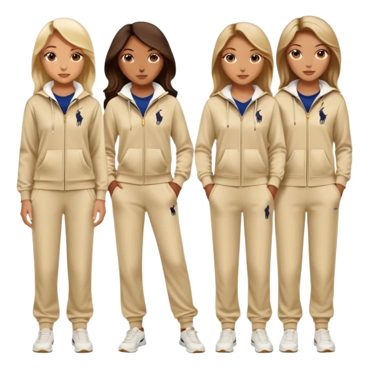 Women in beige Ralph Lauren  polo jogging suits  sticker