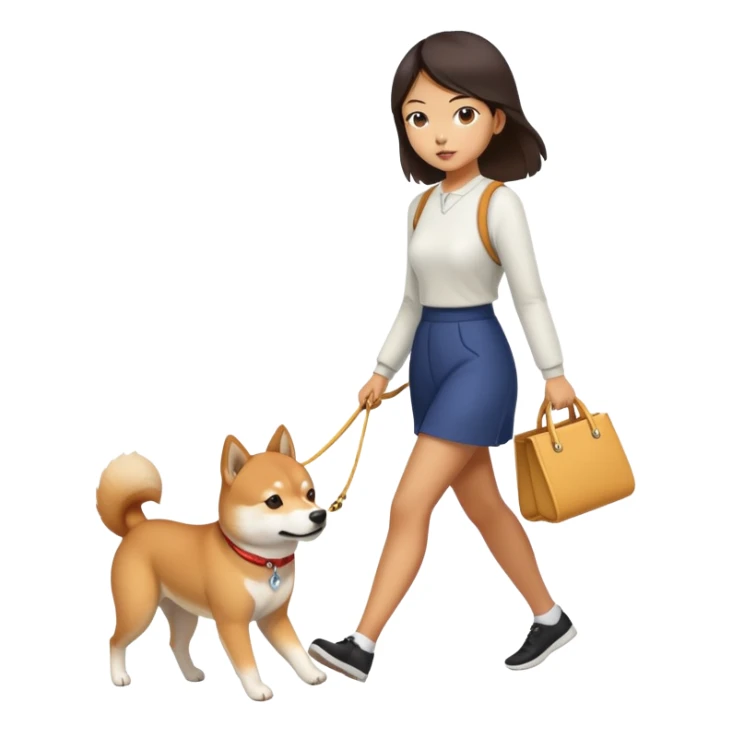 Asian girl walking a Shiba Inu  sticker