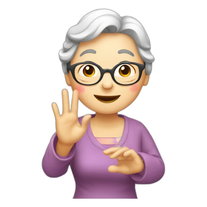 Chinese senior lady show love sign sticker