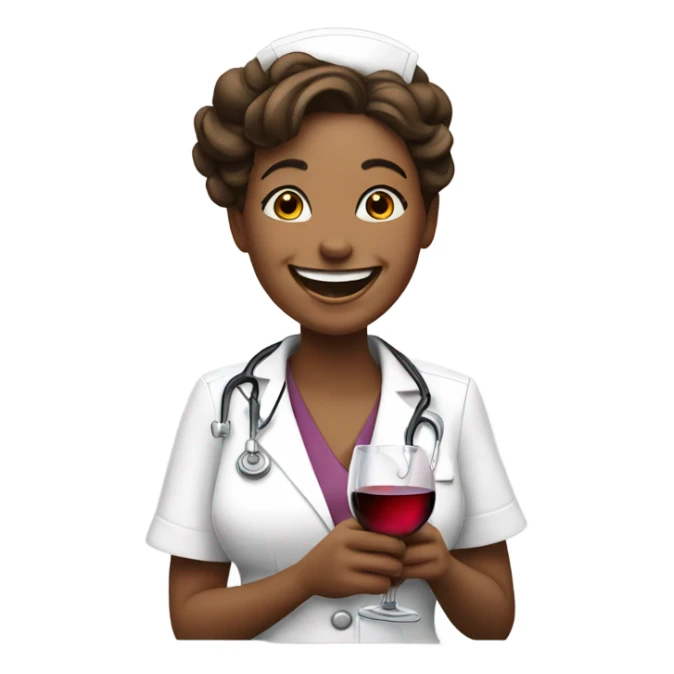 laughing nurse with wine sticker