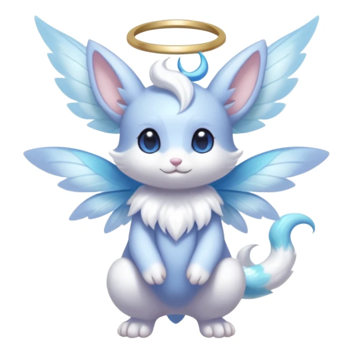 White shiny innocent ethereal pastel cute adorable kawaii divine winged furry fairy-Fakémon-Minccino-Meowstic-hybrid-fusion (full body) sticker