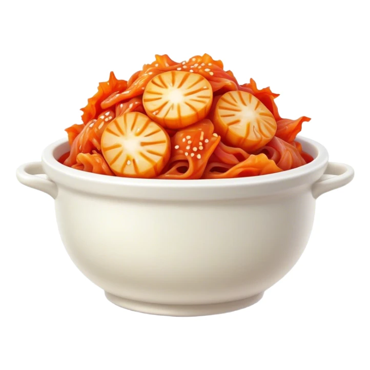Cinematic Realistic Kimchi Dish Emoji, depicted as a vibrant fermented cabbage dish with a spicy kick rendered with detailed textures and dynamic, appetizing lighting. sticker