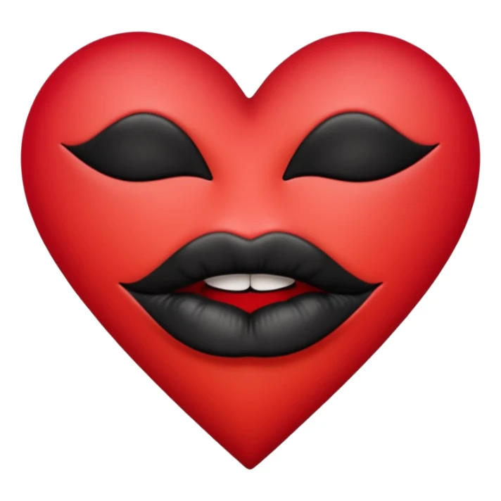 A solid red gradient heart, with three black lipstick kiss marks of different angles printed on it, retro matte texture, high contrast, clean edges, sticker style, 
 sticker