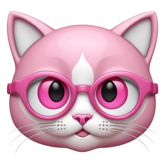 A 3D cartoon rose-pink eye spectacle, glossy curved frame, soft reflections, isolated on plain background, Memoji-style. Negative : Cat. sticker