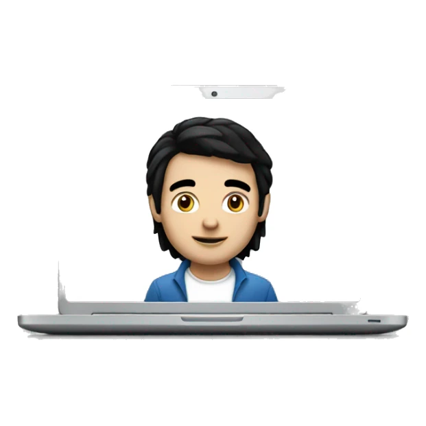 white man with black hair with laptop sticker