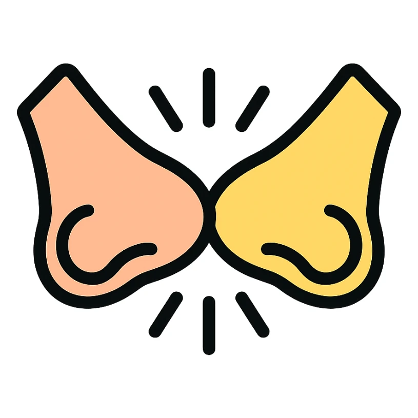 color outline icon of two noses bumping, minimal sticker