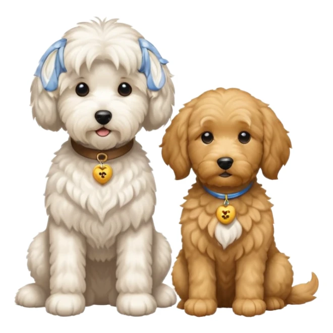 A small white Maltese and a big goldendoodle sitting beside each other  sticker