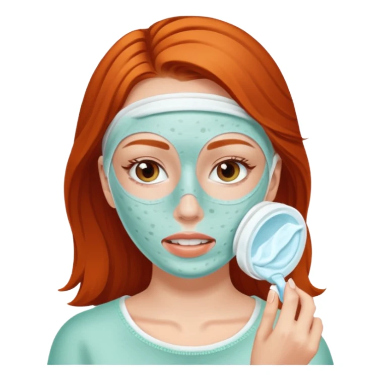 White girl with freackles doing skincare mask sticker