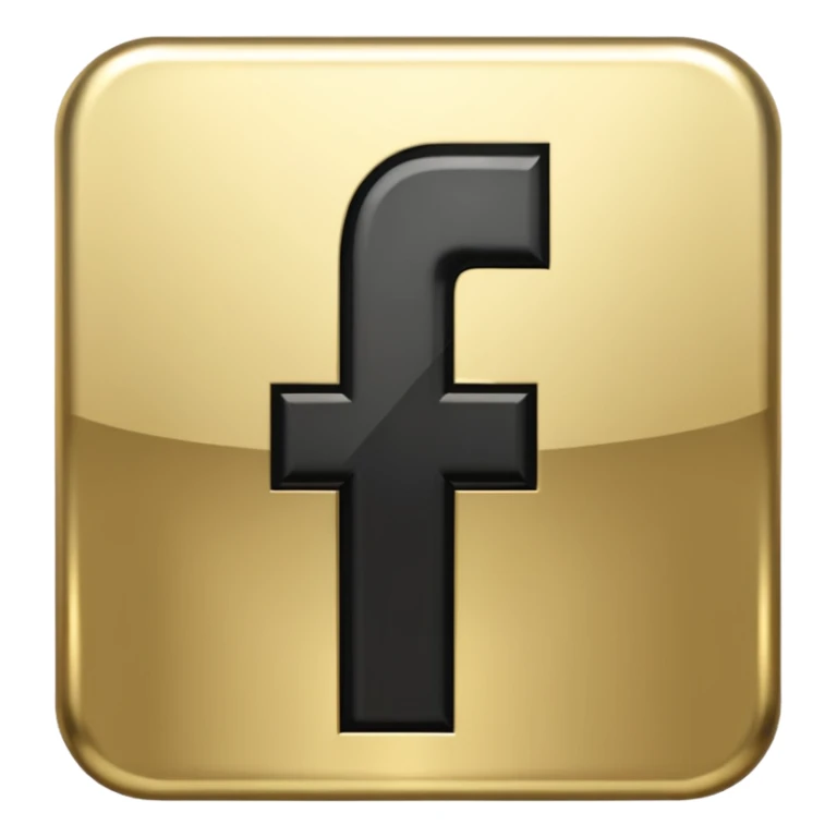 One single shiny Gold and black facebook icon, png, no background, no border sticker