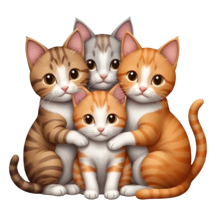 3 kittens cuddling together all different colours, the first one is grey and white, the second is ginger and white and the third is brown tabby and white sticker