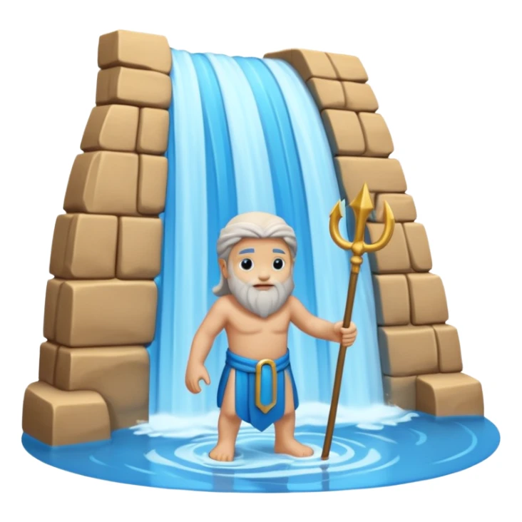 iOS-style 3D emoji: parted sea forming two high curved water walls, with a small figure of Moses in the middle holding a raised staff, standing on dry ground. sticker