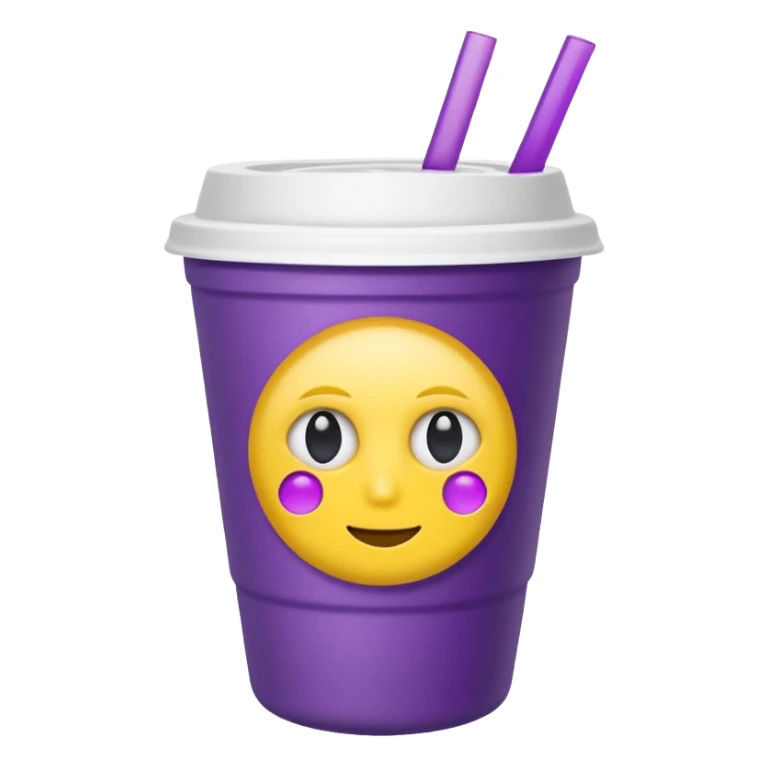  White styro with purple juice inside visible from the top only. Add a stoned yellow emoji face  sticker