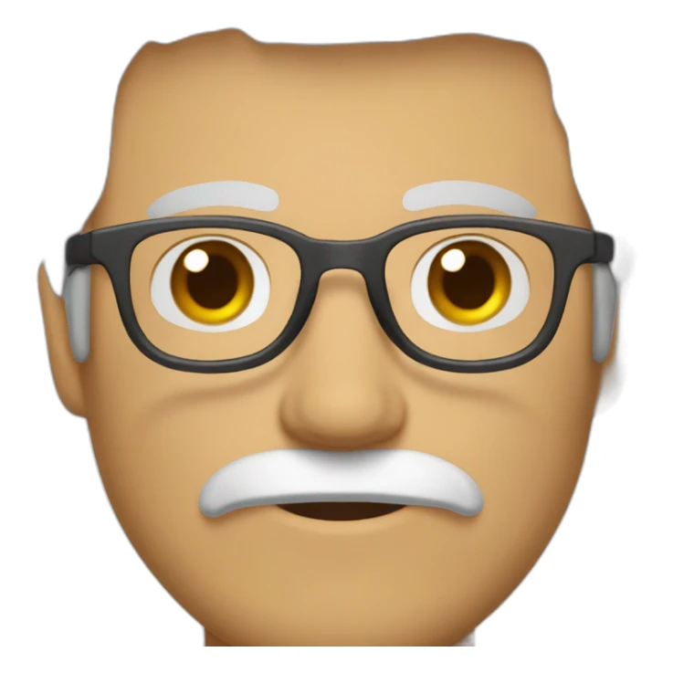 white guy tainted gray hair, brown eyebrows, mid 20s, light gray retangular glasses, growing brown mustache sticker