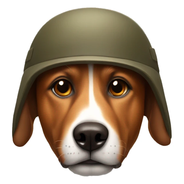 a brown dog having a fox face, wearing modern military head gear sticker