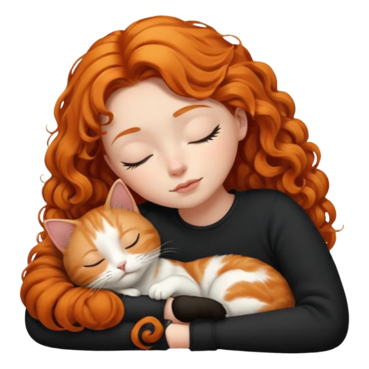 short hair Ginger Girl sleeping with a black and white bigger cat  sticker