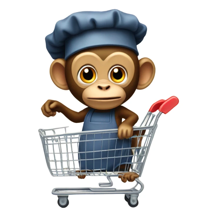 a monkey with a chefs hat holding a shopping cart sticker