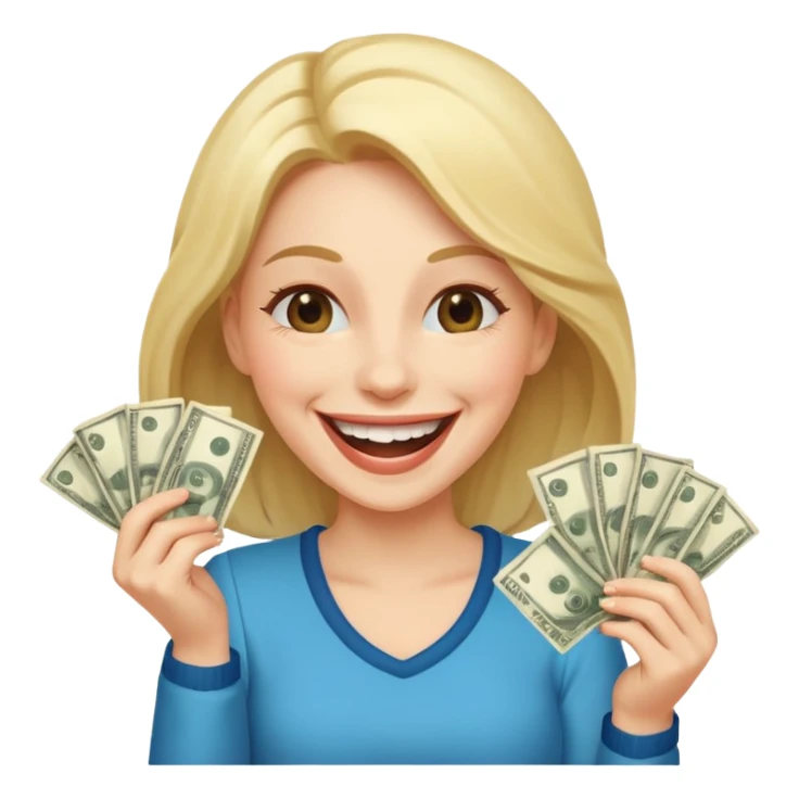 laughing woman holding lots of money sticker