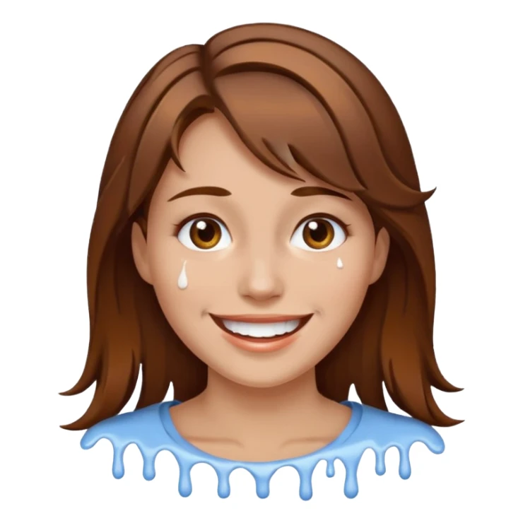 Brown Hair Woman , white paint , drip, face, happy sticker