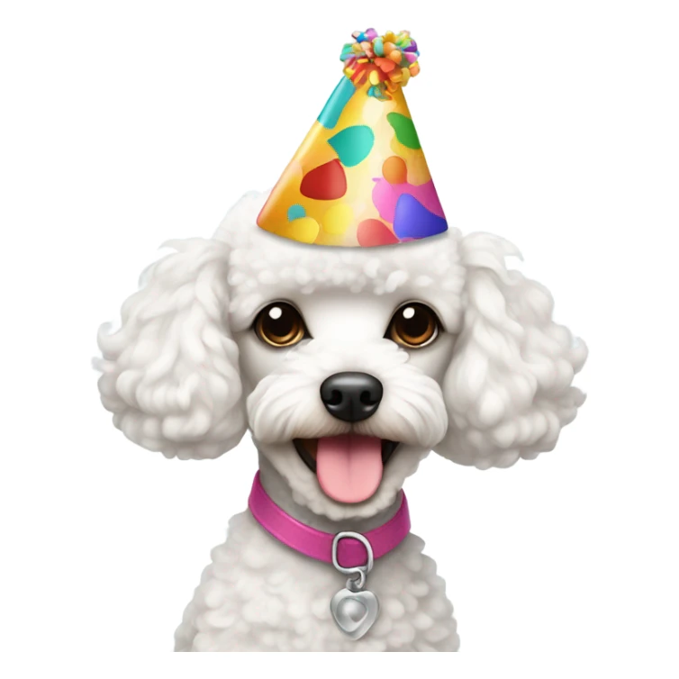 White Toy poodle wearing birthday hat sticker