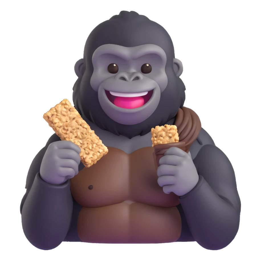 granola gorilla with a granola bar, smiling sticker