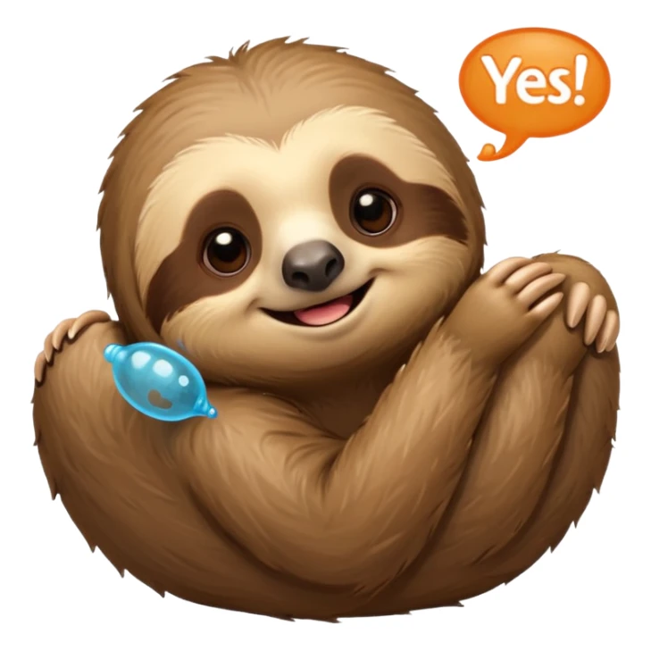 A laying down sloth saying yes in a talking bubble sticker