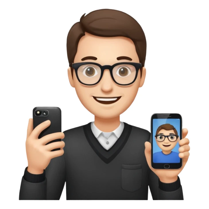 happy man leaving review on google on his phone sticker