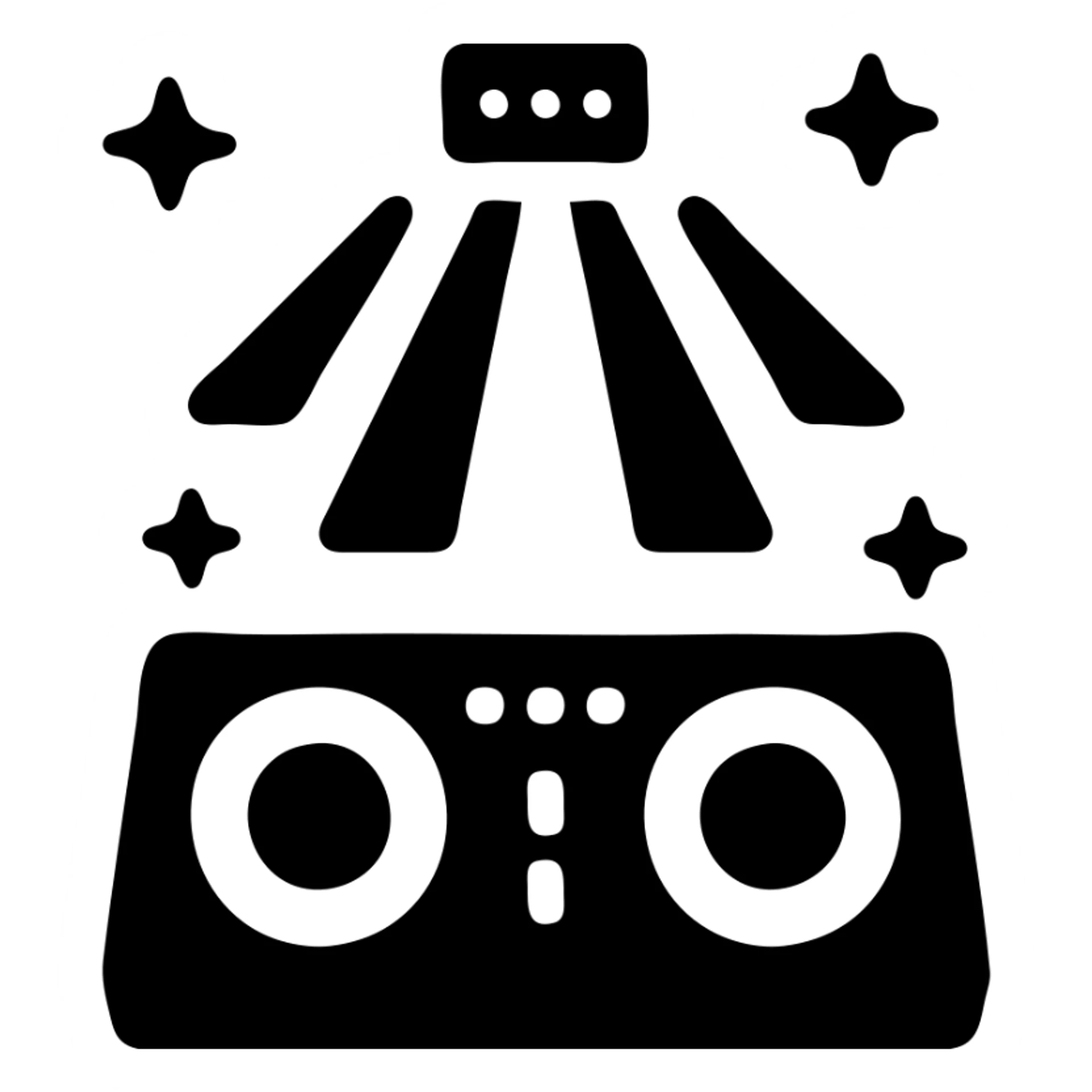 A DJ setup in a black filled icon style, with a light show. sticker