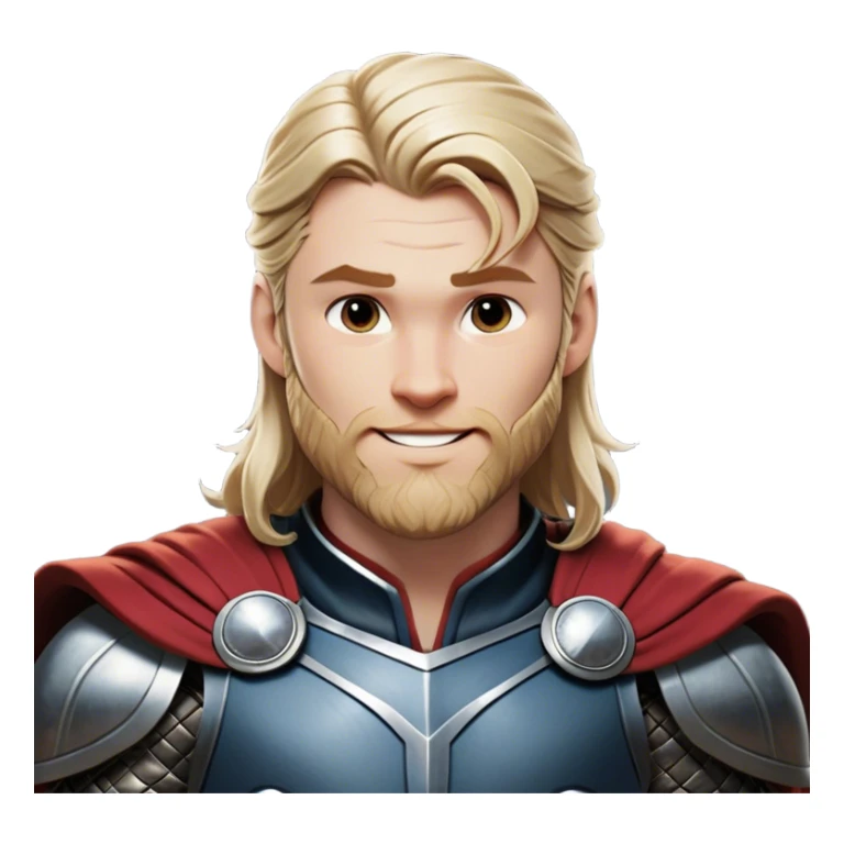 Cinematic Realistic Thor Portrait, head tilted playfully and inquisitively, showcasing his robust form and a warm, disarming smile. His expressive eyes and detailed armor are captured with lifelike clarity, as soft natural highlights reveal a side of the mighty god that is both approachable and full of mirth. sticker