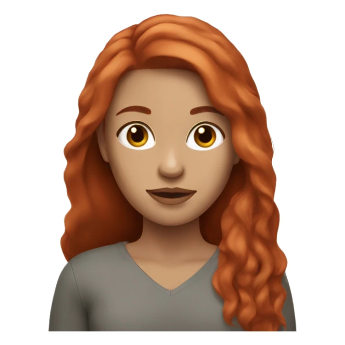 A red-haired girl with long hair wearing a clay mask sticker