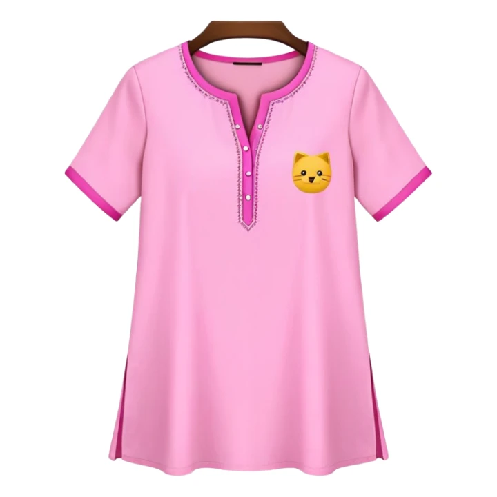Casual pink kurti with short sleeves and minimal design sticker