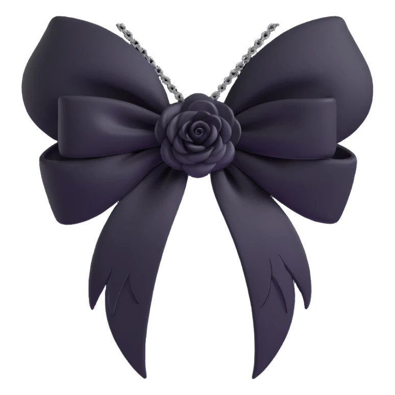 3D emoji gothic bow, white velvet, silver chain, black rose center, black feather accents sticker