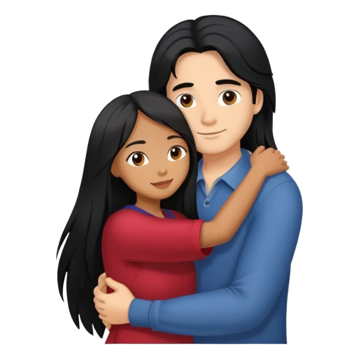 Guy with long black hair hugging brown hair Filipina sticker
