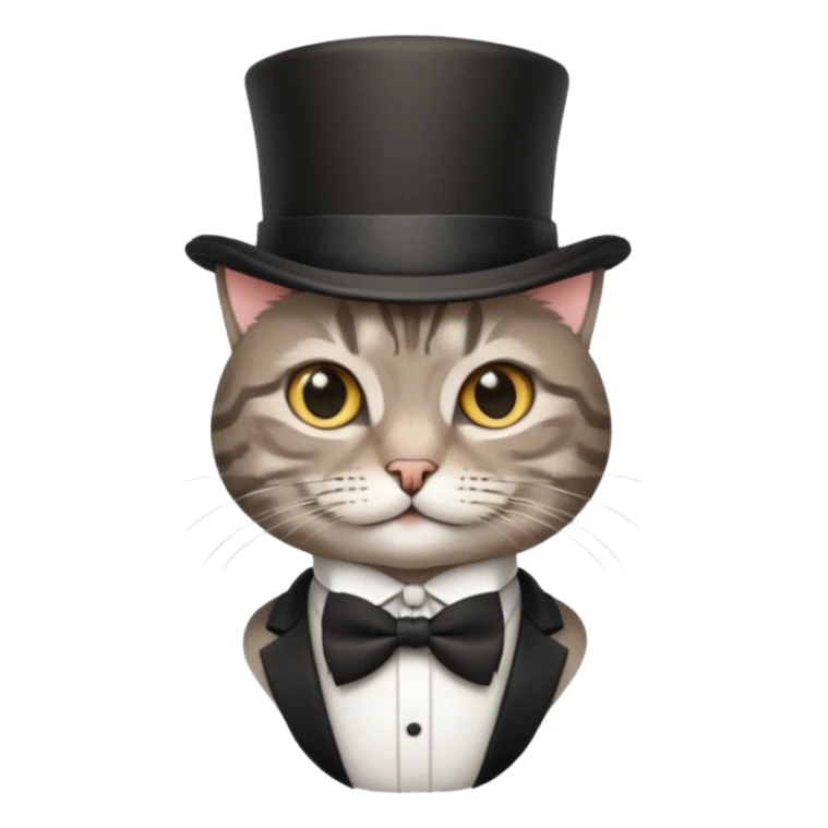 Grey tabby cat in top hat and bow tie sticker