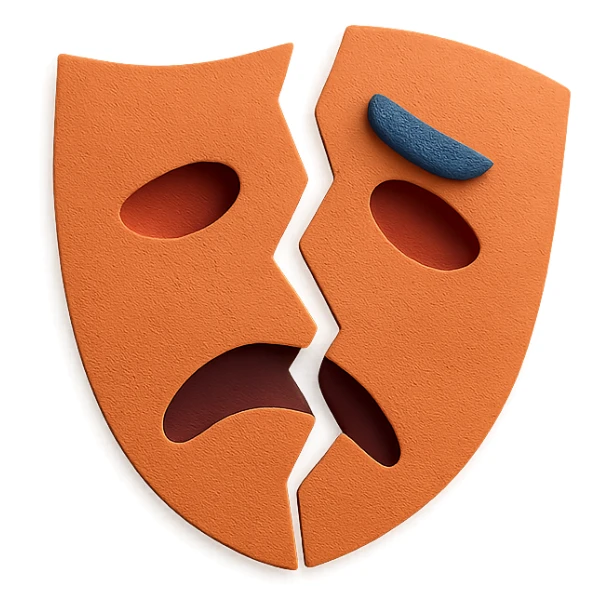 trauma as a broken mask in paper craft style sticker
