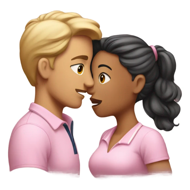 kissing couple: she has a soft pink bow and he has a polo sticker
